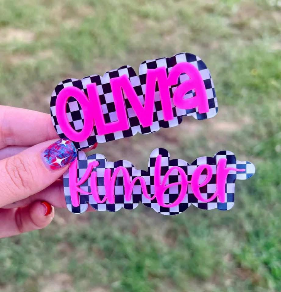 Black & White Checker Personalized Hair Clip