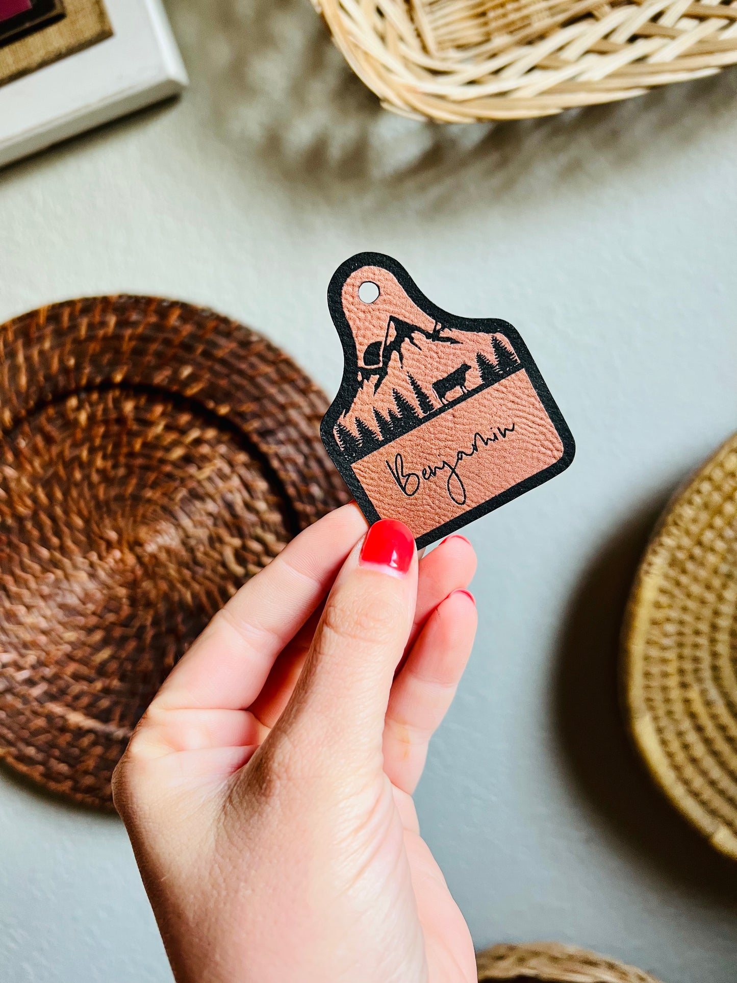 Custom cow tag leather patch