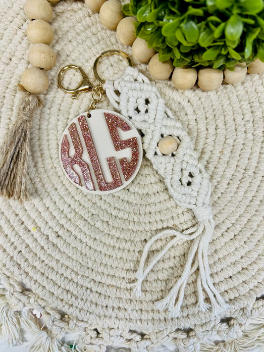 Rose Gold Glitter Monogram Keychain