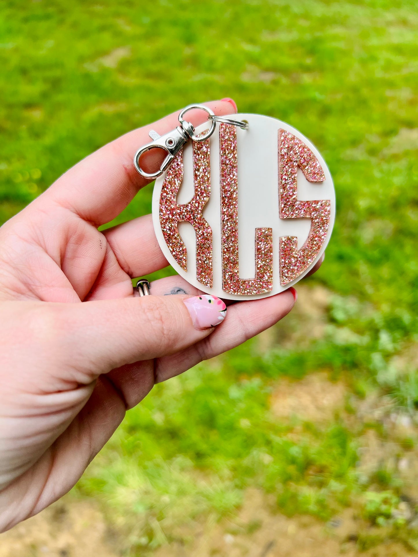 Rose Gold Glitter Monogram Keychain