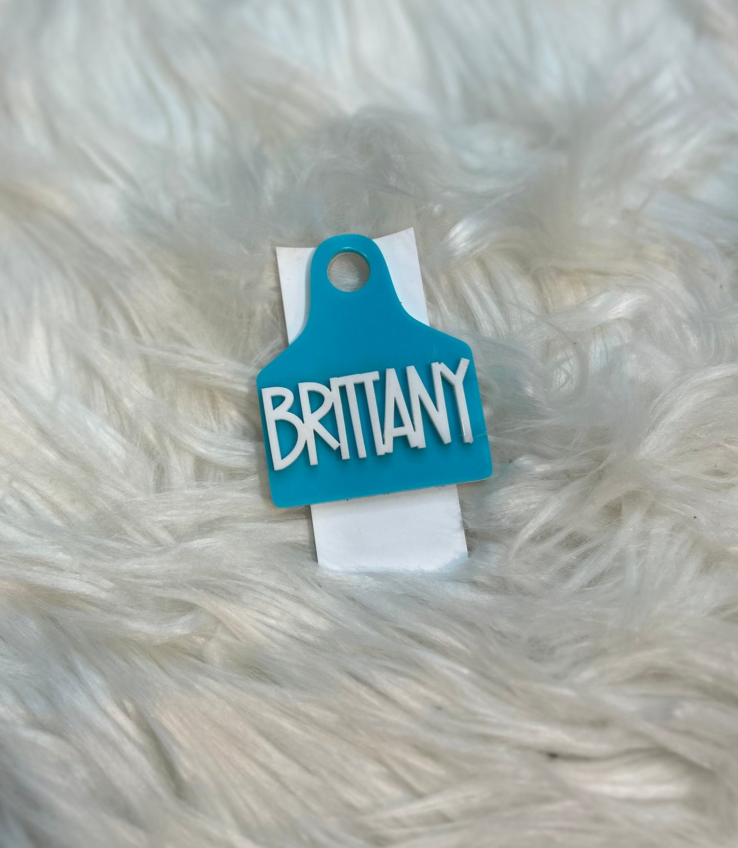 Teal Cow Tag with White Name Cup topper