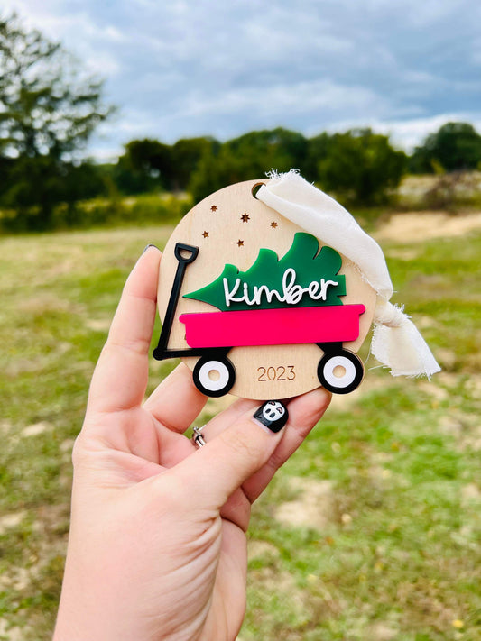 Personalized Name Red Wagon Ornament