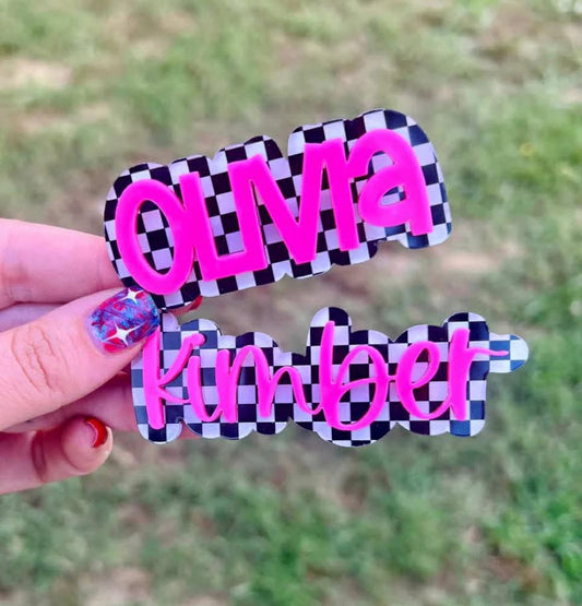 Black & White Checker Personalized Hair Clip