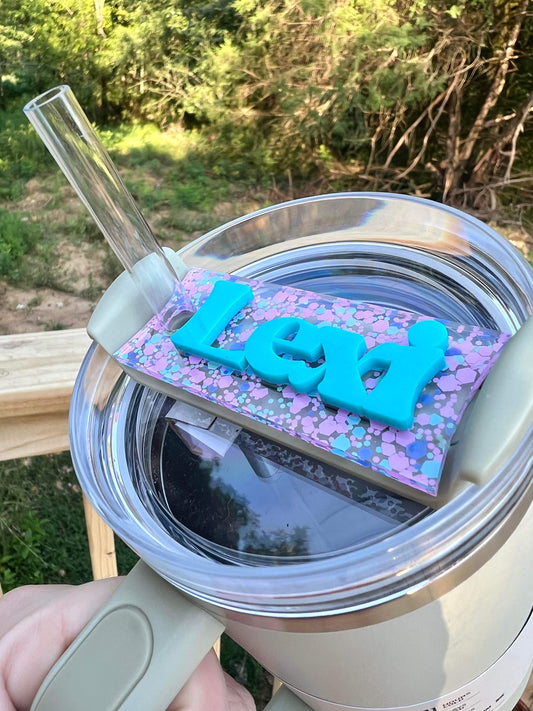 Confetti with Baby Blue Cup Name Tag