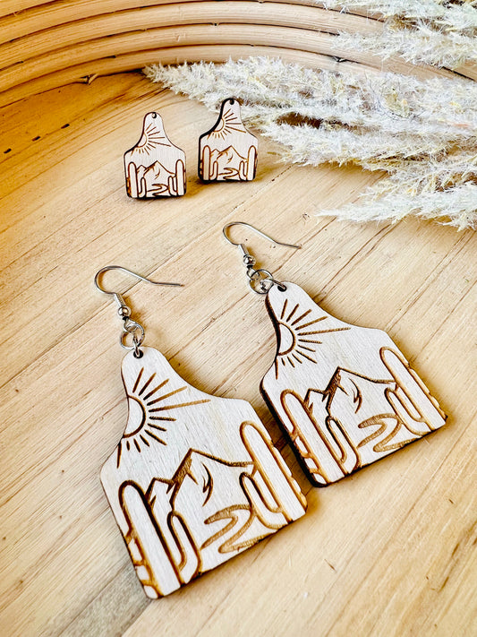 Cow tag cactus mountain earring