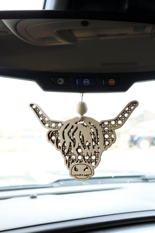 Rattan Highland cow car charm