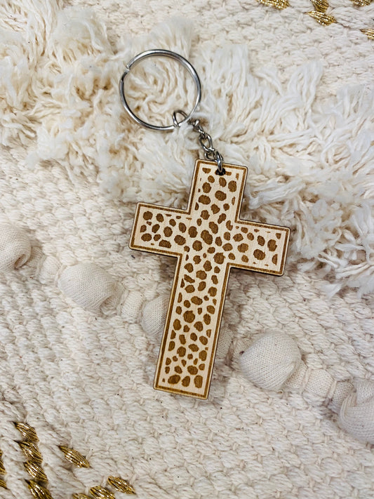 Cheetah dot cross keychain